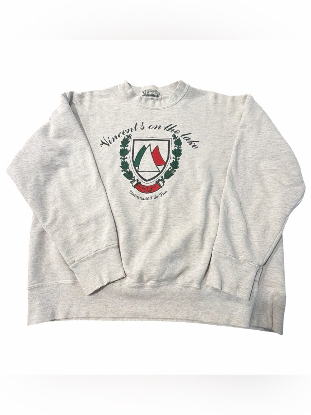 Vintage Vincent’s on the Lake Travis Texas Crewneck Sweatshirt Heather Gray - Picture 1 of 6